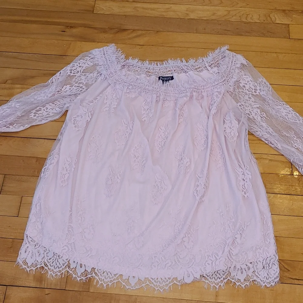 Roaman's Off the Shoulder Pale Pink  Lace Top.  Size 18W